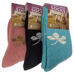 Women Blend Lamb Wool Crew Socks, Thermal Warm Winter Hiking Boot Socks - 3 Pack